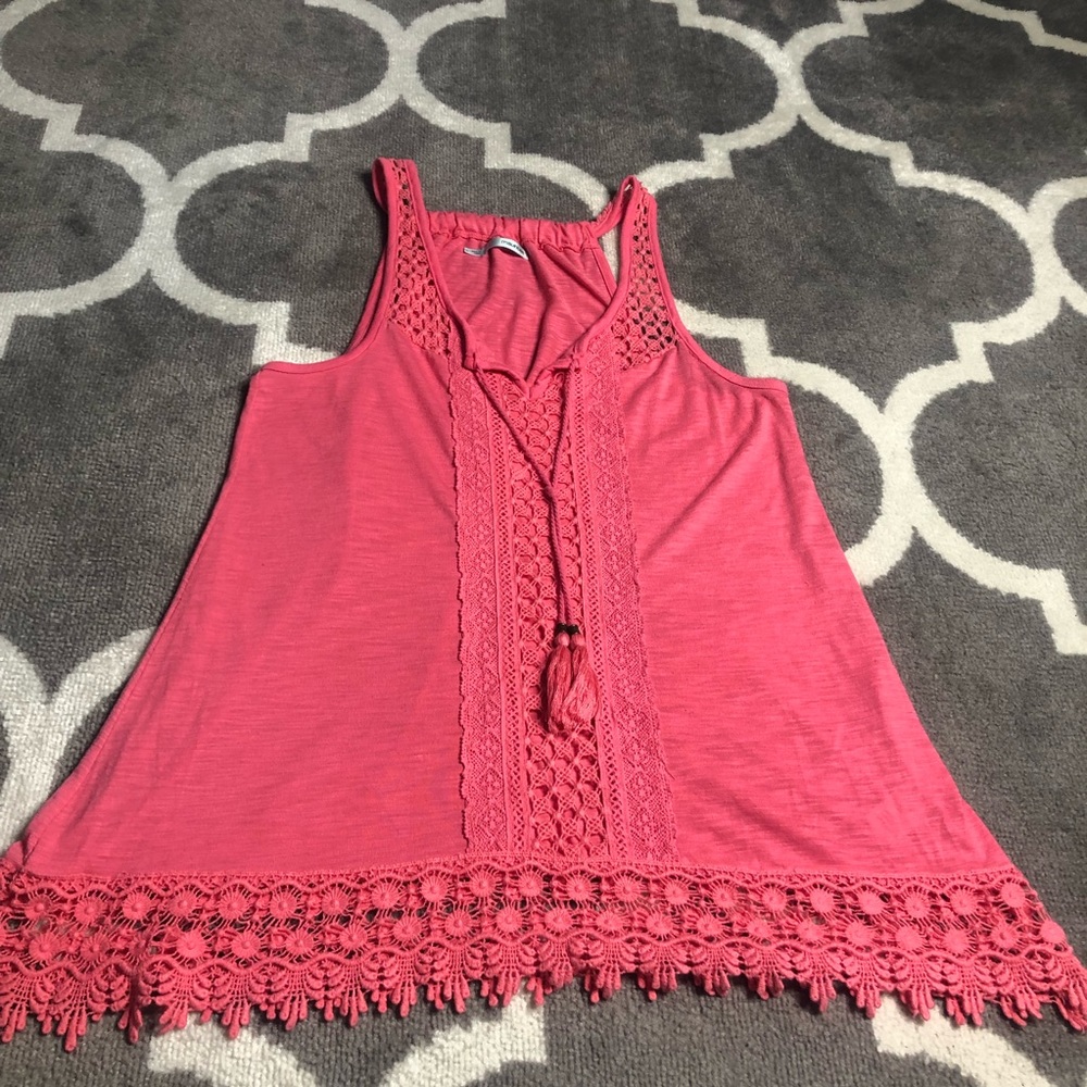 Maurices Blouse Womens Large Boho Tassle Crotchet Pink